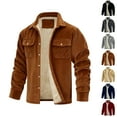 thumbnail image 1 of LNZGNM Fleece Jacket Men Big and Tall Sherpa Lined Flannel Jackets Thick Warm Lapel Collar Shirt Jackets Single-Breasted Winter Outwear with Pockets, Brown L, 1 of 4
