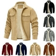thumbnail image 1 of LNZGNM Fleece Jacket Men Big and Tall Sherpa Lined Thermal Flannel Shirt Jackets Single-Breasted Thick Lapel Collar Jackets Coat Winter Jacket with Pockets, Khaki 4XL, 1 of 4
