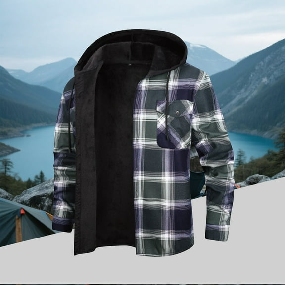 LNZGNM Fleece Jacket Men Sherpa Lined Thermal Plaid Shirt Jackets Button Thick Plaid Jackets Coat Winter Jacket with Pocket, Dark Green 3XL