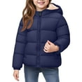 thumbnail image 1 of LNZGNM Girl's Winter Coats 4-5Y Puffer Cozy Lightweight Jackets Trendy Warm Puffy Outerwear Hooded Zip Up Long Sleeved Clothes for School, Navy, 4-5Y, 1 of 4