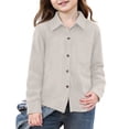 thumbnail image 1 of bbyeadc Girls Clothes Solid Button Down with Pocket Collared Neck Dress Shirts Comfy Cap Sleeve Fitted Casual Clothes,Beige(150), 1 of 4