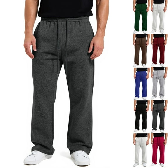 LNZGNM Gray Sweatpants for Men Jogger Fleece Open Bottom Sweatpants Drawstring Mens Baggy Sweatpant Elastic Waist Basic Sweatpant with Pocket, Dark Gray L