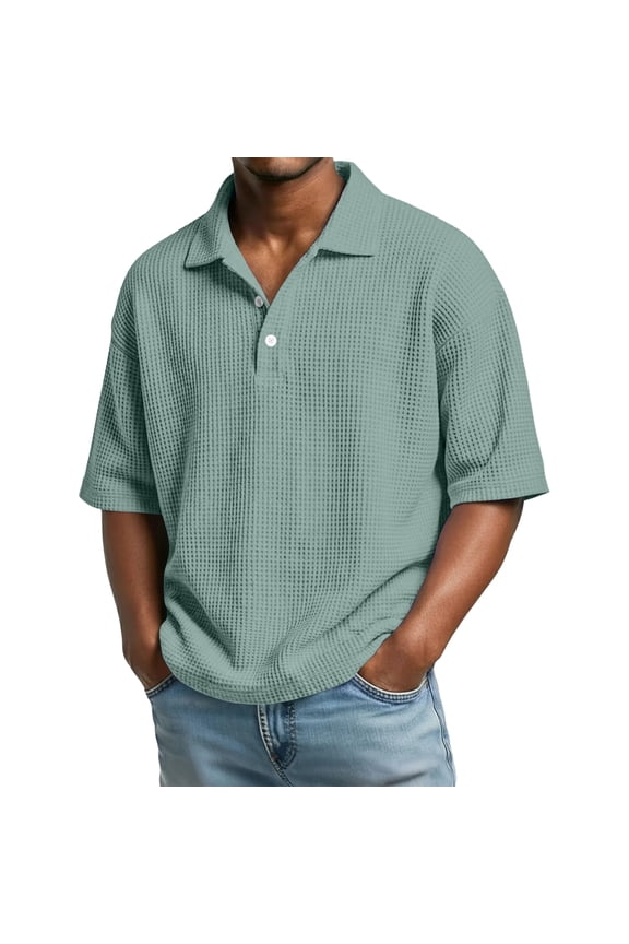 Green Polo Shirts for Men Plus Size 3 Button Short Sleeve Shirts Lightweight Solid Color Lapel T-Shirts Loose Fit Casual Outdoor Tees,Mint Green XL