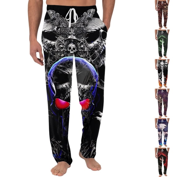 LNZGNM Halloween Mens pajama Pants, Soft Elastic Waist Trousers with Pockets for Home Relaxing, Halloween Christmas Holiday Party Casual Wear, Black (L)