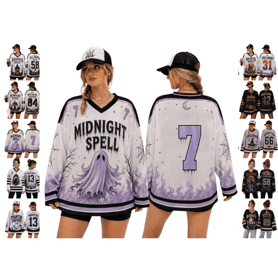 LNZGNM Halloween Shirts for Women Athletic V Neck Graphic Jersey Tops Halloween Theme Relaxed Fit Casual Long Sleeve Shirt For Party Holiday Events,Beige (L)