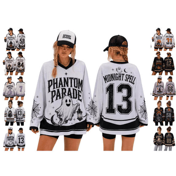 LNZGNM Halloween Shirts for Women Athletic V Neck Graphic Jersey Tops Halloween Theme Relaxed Fit Casual Long Sleeve Shirt For Party Holiday Events,Dark Gray (XXXL)