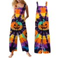 thumbnail image 1 of LNZGNM Halloween Womens Jumpsuit Pumpkin Bat Tie Dye Printed Square Neck Sleeveless Wide Leg Jumpsuit with Side Pockets and Button Straps,Yellow (XL), 1 of 6