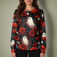 thumbnail image 1 of LNZGNM Halloween Womens Scrub Jacket Long Sleeve Button Front Festive Print Lightweight Layering Comfortable Work Uniform Comfort,Red(L), 1 of 6