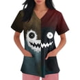 thumbnail image 1 of LNZGNM Halloween Womens Scrub Top V Neck Pocket Short Sleeve Printed Festive Print Wrinkle Free Easy Care Stretch Nurse Work Hospital,Multicolor(S), 1 of 6