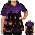 thumbnail image 1 of LNZGNM Halloween Womens Scrub Top V-neck Short Sleeve with Storage Pockets and Easy Care Medical Caregiving Daily,Purple (XXXXXL), 1 of 5
