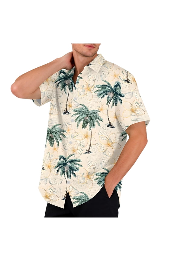 Hawaiian Shirts for Men Short Sleeve Button Down Summer Beach Shirt Casual Aloha Floral Print Shirt Yoga Tee Tops with Pocket,Ginger 3XL