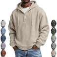 thumbnail image 1 of LNZGNM Henley Hoodie for Men Waffle Knit Drawstring Pullover Long Sleeve Casual Loose Fit Sweatshirt Hooded Tops 2026, Khaki (XL), 1 of 5
