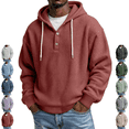 thumbnail image 1 of LNZGNM Henley Hoodie for Men Waffle Knit Drawstring Pullover Long Sleeve Casual Loose Fit Sweatshirt Hooded Tops 2026, Red (XXXL), 1 of 5