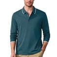 thumbnail image 1 of LNZGNM Henley Shirts for Men Quick Drying 1/4 Button Solid Color T Shirts Loose Breathable Long Sleeve Shirts Athletic Workout Lapel Tops,Dark Blue M, 1 of 9