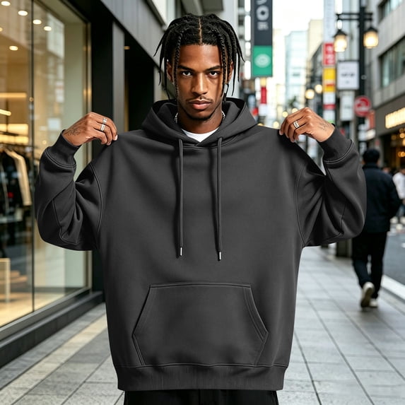 LNZGNM Hoodie Sweatshirt for Men Casual Hooded Pullovers Fashion Baggy Drawstring Long Sleeve Sweatshirts Winter,Dark Gray (XL)