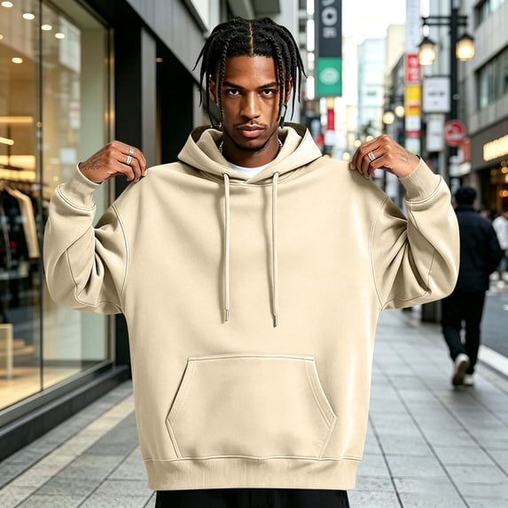 LNZGNM Hoodie Sweatshirt for Men Casual Hooded Pullovers Fashion Baggy Drawstring Long Sleeve Sweatshirts Winter,Earthy Yellow (L)