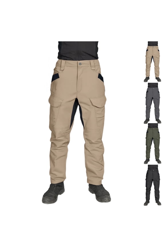 Khaki Tactical Pants for Men Waterproof Ripstop Tactical Pants Stretch Quick Dry Cargo Work Pants Camouflage Lightweight Hiking Pant Carpenter Pants Men with Pockets, Khaki L