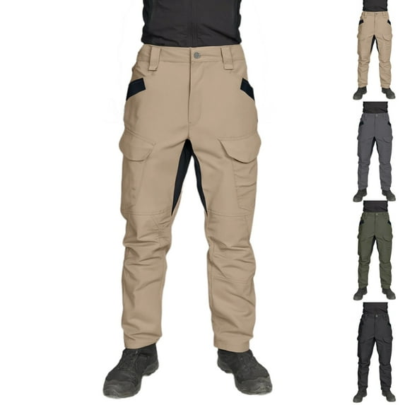 LNZGNM Khaki Tactical Pants for Men Waterproof Ripstop Tactical Pants Stretch Quick Dry Cargo Work Pants Camouflage Lightweight Hiking Pant Carpenter Pants Men with Pockets, Khaki L