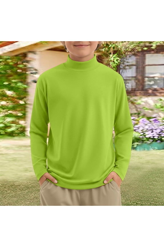 Kids Clothes Loose Mock Neck Layering Shirts Long Sleeve Top Simple Desgin Solid Color Clothes,Fluorescent Green(120)