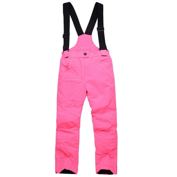 LNZGNM Kids Snow Bibs 8-12Y Insulated Waterproof Cozy Ski Pants Windproof Warm Skiing Pants Winter Trendy Ski Clothes with Zipper Pockets for Girls Boys for Hiking, Pink, XL