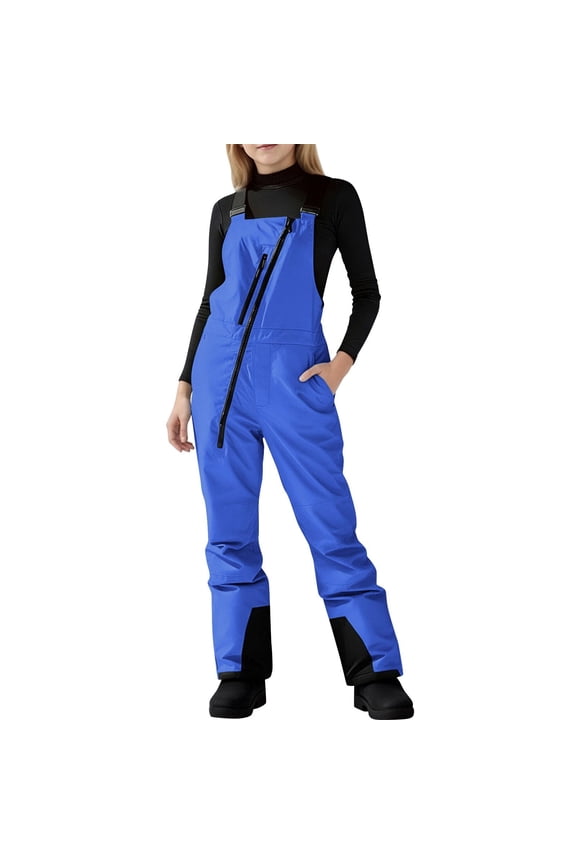 Kids Snow Pants Girls Waterproof Insulated Lightweight Ski Bib Athletic Adjustable Strap Zip up Snow Suit Winter Outdoor Sports Activewear with Pockets, Blue, 6-7Years