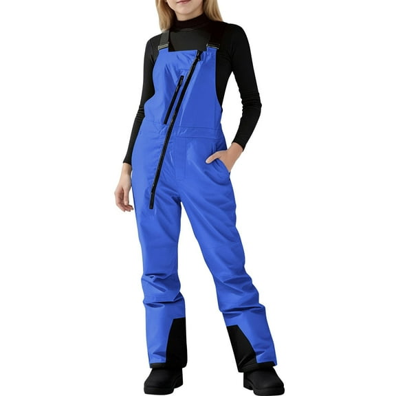 LNZGNM Kids Snow Pants Waterproof Adjustable Strap Snow Pants Athletic Zip up Romper with Pockets for Outdoor, Blue