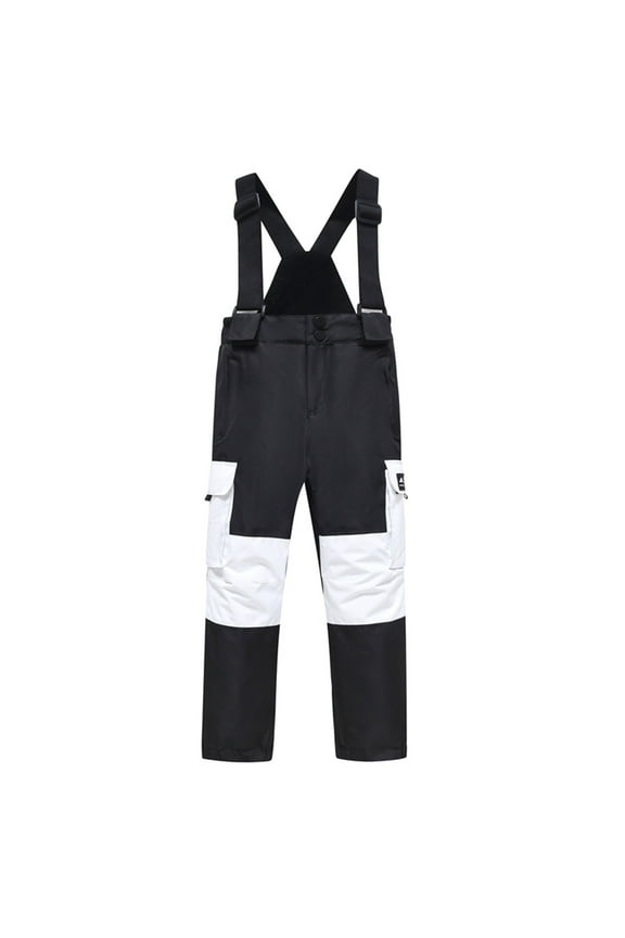 Kids Snow Pants Insulated Waterproof Cozy Ski Pants Windproof Warm Snowboard Ski Pants Winter Snowboard Overalls with Zipper Pockets Unisex for Cycling, Black, 3-4Y