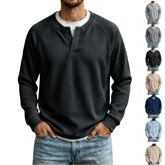 LNZGNM Long Sleeve Henleys for Men Cozy Lightweight Button Front Soft ...