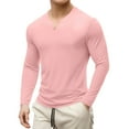 thumbnail image 1 of LNZGNM Long Sleeve Muscle T Shirts for Men Longline Stretch V Neck Shirt Lightweight Slim Fit Solid Tee Shirts Stylish Workout Tees,Pink M, 1 of 4