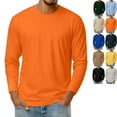 thumbnail image 1 of LNZGNM Long Sleeve Shirts for Men Casual Big and Tall Crew Neck Shirts Solid Plain Cotton Blend Tshirts Lightweight Loose Fit Tee Shirts, Saffron L, 1 of 9