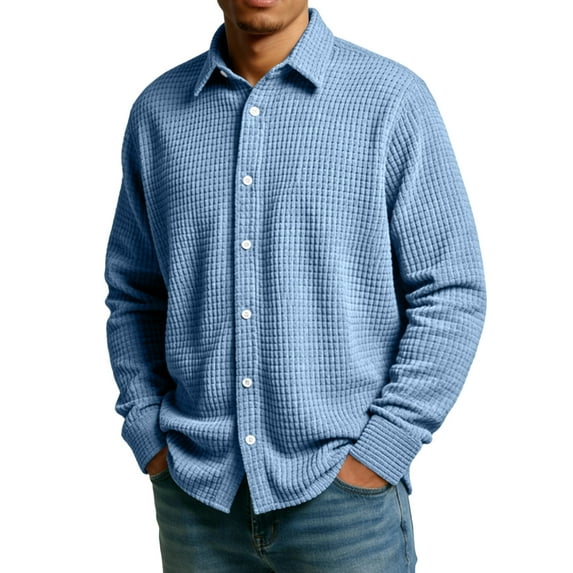 LNZGNM Long Sleeve Shirts for Men Plaid Collar Shirts Button Up Loose Solid Color Blouses Fashion Travel Tops,Sky Blue 2XL