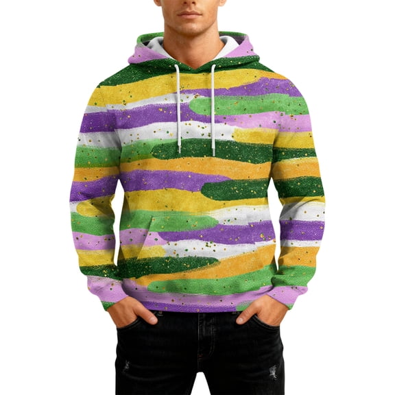 LNZGNM Mardi Day Gras Men's Hooded Pullover Mask Printed Oversized Sweatshirt with Pockets Long Sleeve Pullover Casual Winter Outfits,Army Green 4XL