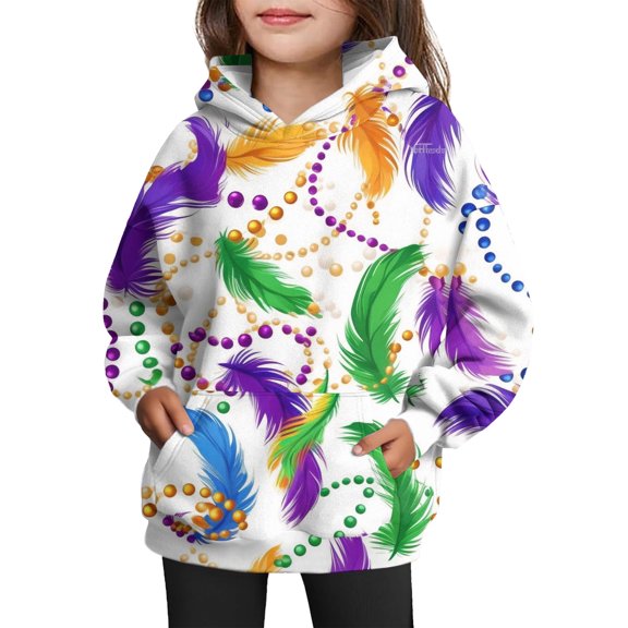 LNZGNM Mardi Gras Hooded Sweatshirt for Kid 1-2Y Cozy Funny Masks Hoodie Casual Long Sleeve with Pockets Shirt Tie Dye Winter Outfit for Party, Green, 1-2Y