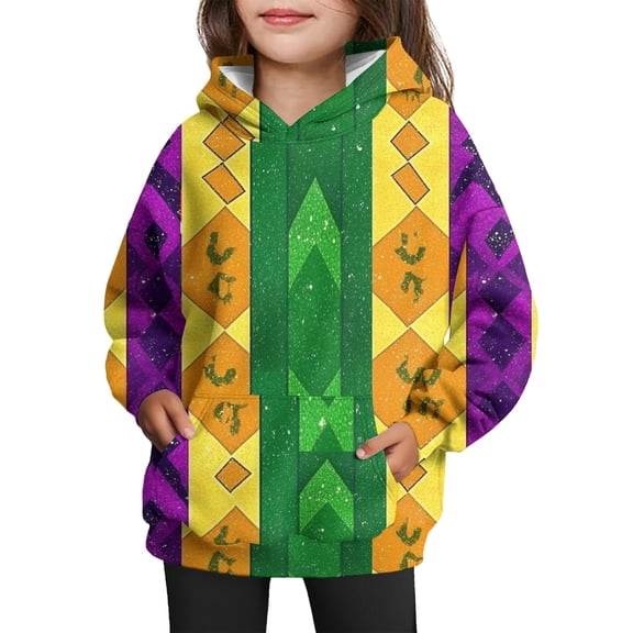 LNZGNM Mardi Gras Kid Hooded Sweatshirt 1-2Y Cozy Graphic Masks Hoodie Casual Long Sleeve with Kangaroo Pocket Shirts Tie Dye Spring Outfit for Party, Yellow, 1-2Y
