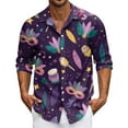 thumbnail image 1 of LNZGNM Mardi Gras Outfits for Men Lapel Mask Printed Button Up Shirt Plus Size Long Sleeve T-Shirts Stylish Carnival Outfits,Dark Purple XL, 1 of 6