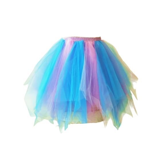 LNZGNM Mardi Gras Rainbow Tutu for Girls Elastic Waist Above Knee Skirt Classic Costume for Costume 7-13 Years, Light Blue