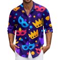 thumbnail image 1 of LNZGNM Mardi Gras Shirts for Men Lapel Mask Printed Button Up Shirts Plus Size Long Sleeve T-Shirts Casual Mardi Gras Tops,Royal Blue 4XL, 1 of 6
