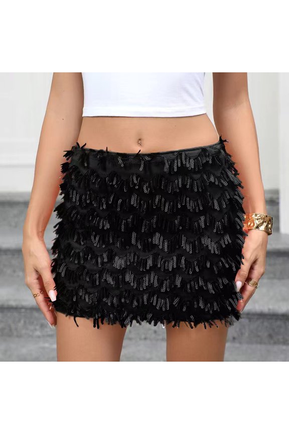 Mardi Gras Womens Sparkle Skirt Stretchy Shine Multi-Colour Mini Skirt Carnival Sexy Wrap Bodycon Lightweight Short Skirts for Dancing, Black, M