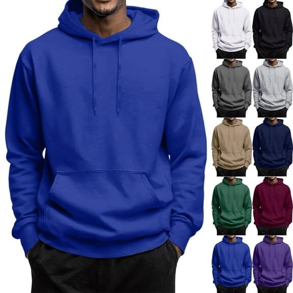 LNZGNM Men Hoodies Pullover Oversized Casual Long Sleeve Hooded Sweatshirt Drawstring Lightweight Baggy Hoodies Pullover Solid Color Winter Fleece Hoodies Essentials Hoodie Men, Royal Blue L