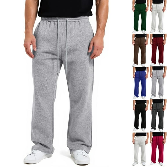 LNZGNM Men Sweatpants with Pockets Workout Fleece Open Bottom Sweatpants Drawstring Baggy Sweatpant Men Elastic Waist Basic Sweatpant with Pocket, Light Gray XL