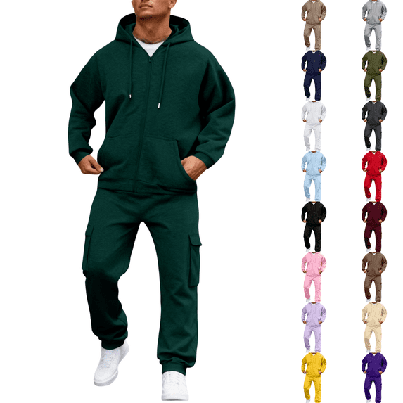 LNZGNM Men's 2 Piece Sweatsuit Set Zip Up Hoodie and Cargo Jogger Pants ...