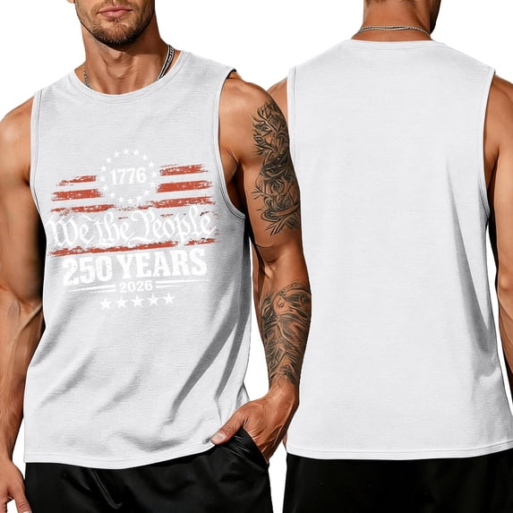 LNZGNM Men's 4th of July Tank Tops Plus Size American Flag Sleeveless Shirts Stylish Muscle Graphic Tank Tops Workout Tee Shirts,White 2XL