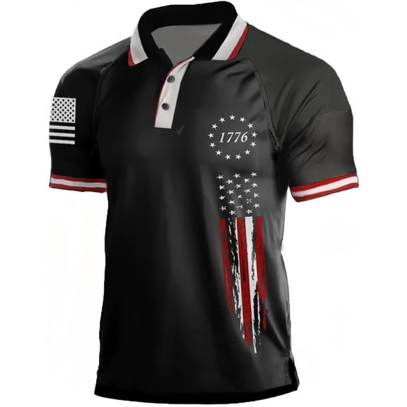 LNZGNM Men's America 250th Anniversary Polo Shirts American Flag 1776 Short Sleeve Golf Shirts Casual Star Stripes Patriotic Collared Golf Polos Memorial Day Top,Black M