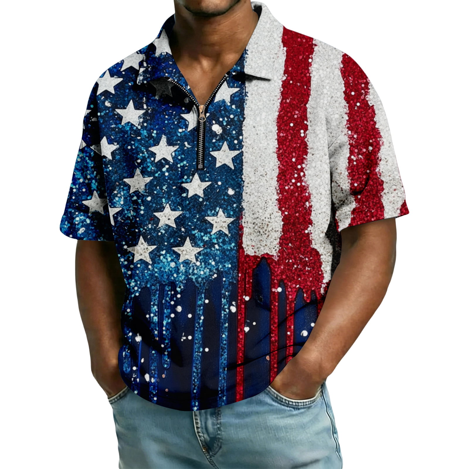 LNZGNM Men's American 250th Anniversary Polo Shirt USA Flag Quarter Zip ...