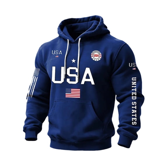 LNZGNM Men's American Flag Waffle Hoodies 250th Anniversary Crewneck Pullover 1776-2026 Patriotic Sweatshirts Stylish Parade Tops,Royal Blue 4XL