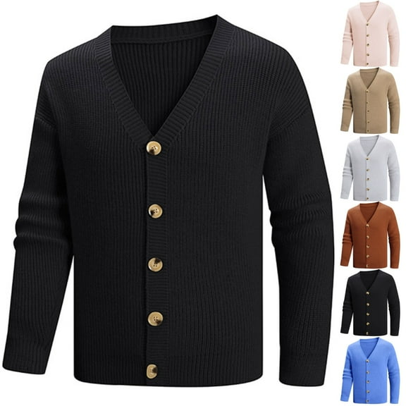 LNZGNM Men's Cardigan Sweaters Button Up Knitted Sweater Long Sleeve V Neck Mens Sweater Loose Fit Casual Mens Cardigan Fall Winter Outwear, Black L
