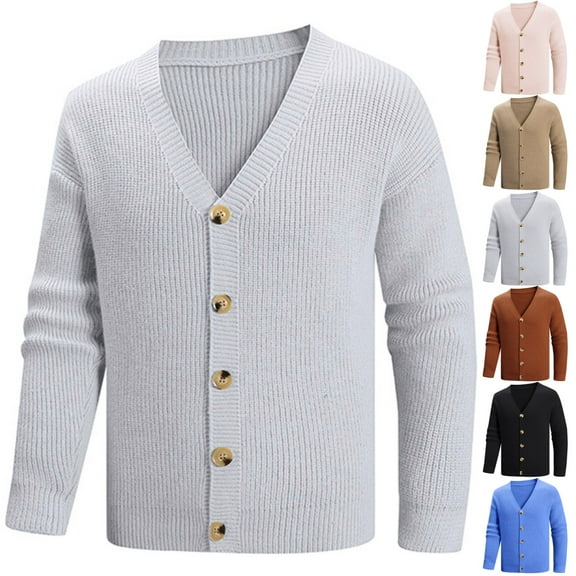 LNZGNM Men's Cardigan Sweaters Button Up Knitted Sweater Long Sleeve V Neck Sweater Loose Fit Casual Mens Cardigan Fall Winter Outwear, Gray M