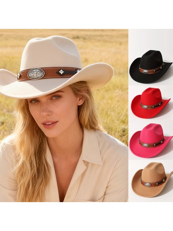 Men's Cowboy Hat, Western Silhouette with Wide Brim, with Rivet Detail, Sturdy and Rugged for Ranch Wear, Outdoor Events, and Western Parties,Brown(One Size)