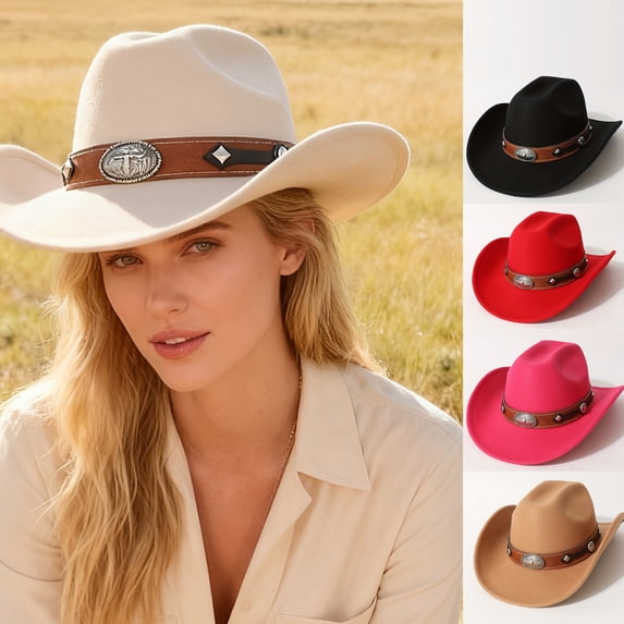 LNZGNM Men's Cowboy Hat, Western Silhouette with Wide Brim, with Rivet Detail, Sturdy and Rugged for Ranch Wear, Outdoor Events, and Western Parties,Watermelon Red(One Size)
