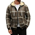 thumbnail image 1 of LNZGNM Men's Flannel Plaid Shirts Jacket Fleece Sherpa Plaid Shirt Zip Up Hooded Jacket with Pokect Casual Winter Warm Coats,Ginger 2XL, 1 of 4